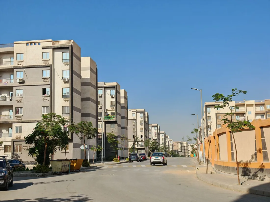 A street of residential apartment buildings